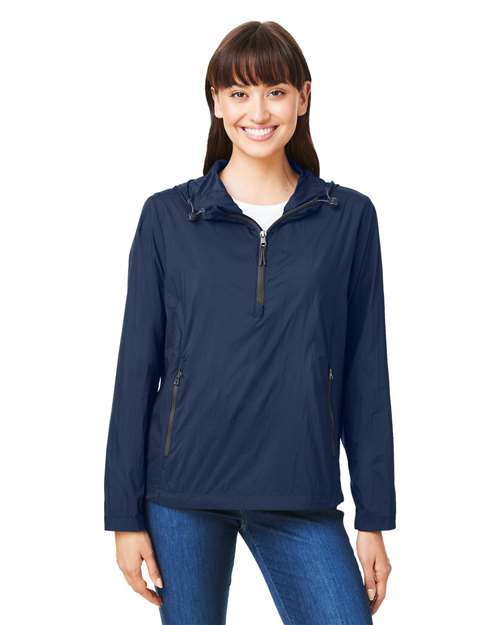 Women's Aura Lightweight Packable Anorak - - 14296 Classic Navy Carbon 214D3 AB Exclusive Brands CA New ab Hooded Jackets NE810W New AB North End Nylon Outerwear Packables Pullovers Quarter-Zips Rain Coats Recycled Water Resistant Womens Zips