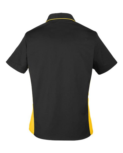 Harriton M586W, Women's Flash Il Colorblock Shirt, Black/ Sunray Yellow