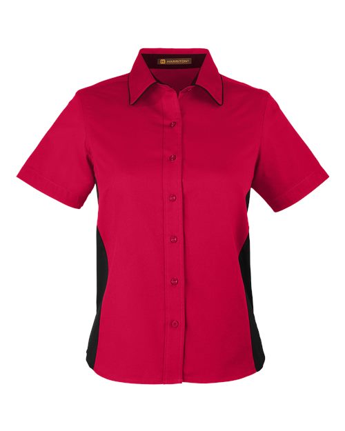Harriton M586W, Women's Flash Il Colorblock Shirt, Red/ Black