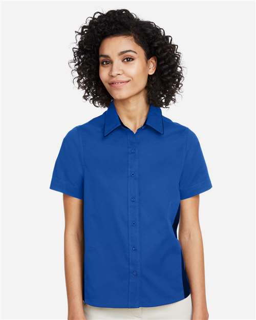 Harriton M586W, Women's Flash Il Colorblock Shirt, True Royal/ Black