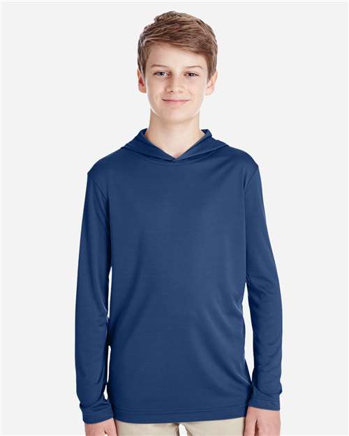 Team 365 TT41Y, Youth Zone Performance Hooded Long Sleeve T-shirt, Sport Dark Navy