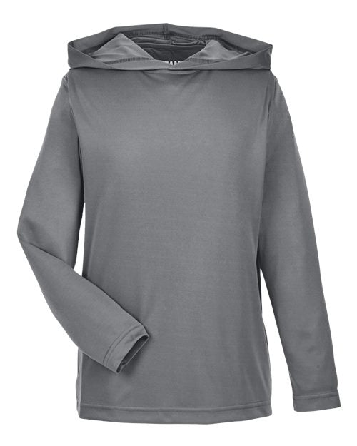 Team 365 TT41Y, Youth Zone Performance Hooded Long Sleeve T-shirt, Sport Graphite