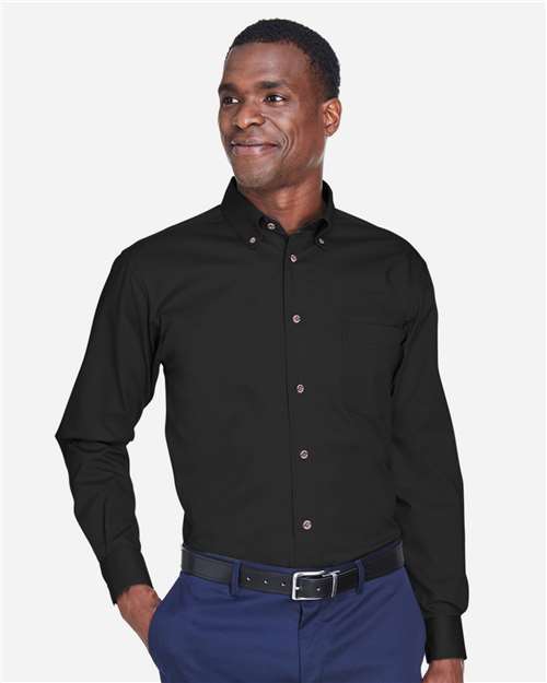 Harriton M500T, Men's Tall Easy Blend Twill Dress Shirt, Black