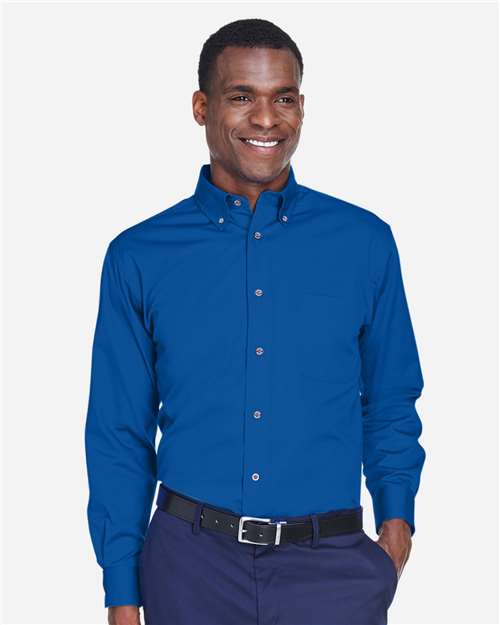Harriton M500T, Men's Tall Easy Blend Twill Dress Shirt, French Blue