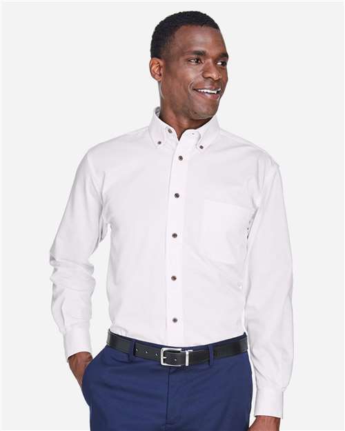 Harriton M500T, Men's Tall Easy Blend Twill Dress Shirt, White