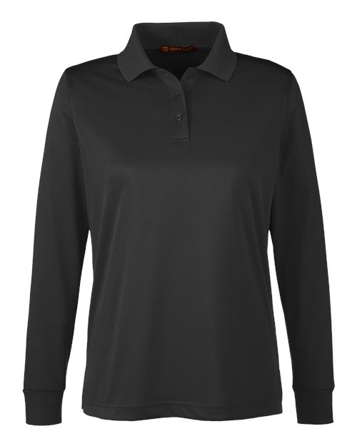Harriton M348LW, Women's Advantage Snag Protection Plus Il Long Sleeve Polo, Black