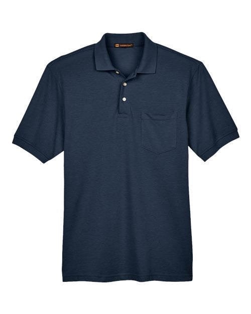 Harriton M265P, Men's Easy Blend Polo With Pocket, Navy