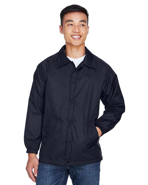 Unisex Nylon Staff Jacket - - 14447 Navy 292B9 AB Exclusive Brands Activewear CA New ab Harriton Jackets Long Sleeves M775 Mens & Unisex New AB Nylon Outerwear Pockets S&S Exclusive Brands Spiritwear Water Resistant Windbreakers