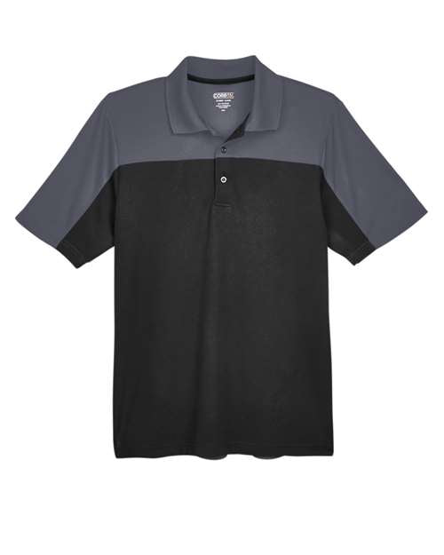 CORE365 CE101, Men's Balance Colorblock Performance Piqué Polo, Black/ Carbon