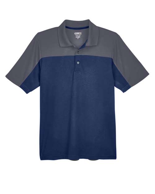 CORE365 CE101, Men's Balance Colorblock Performance Piqué Polo, Classic Navy/ Carbon