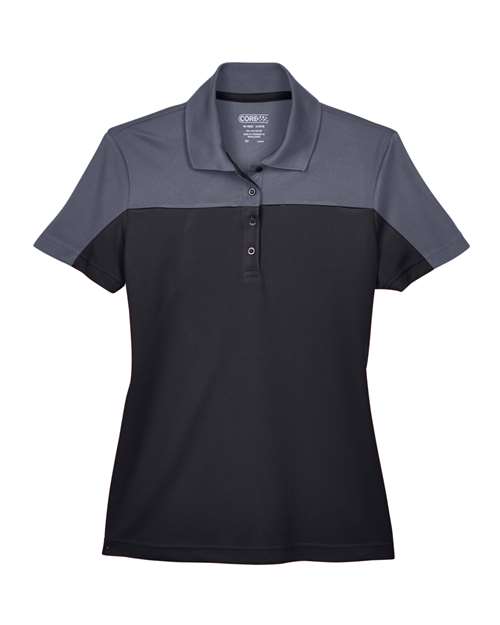 CORE365 CE101W, Women's Balance Colorblock Performance Piqué Polo, Black/ Carbon