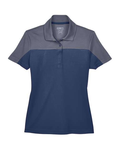 CORE365 CE101W, Women's Balance Colorblock Performance Piqué Polo, Classic Navy/ Carbon
