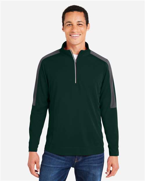 Men's Market Snag Protect Mesh Colorblock Quarter-Zip Pullover - - 14504 Forest Carbon 284A7 4-4.9 oz AB Exclusive Brands Activewear Antimicrobial Back to School 2025 CA CA New ab CE404 CORE365 Long Sleeves Mens & Unisex Mesh Moisture-Management New AB Performance Polos & Knits Polyester - 100% Pullovers Quarter-Zips S&S Exclusive Brands Spiritwear Sun/UV Protection Tear Away Tops Zips