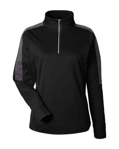 CORE365 CE404W, Women's Market Snag Protect Mesh Colorblock Quarter-zip Pullover, Black/ Carbon