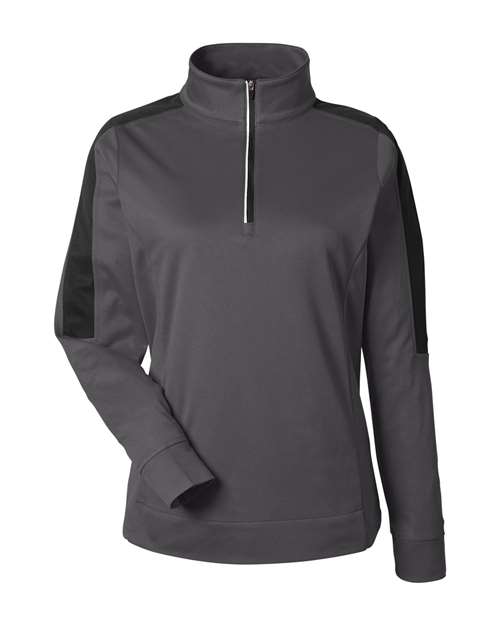 CORE365 CE404W, Women's Market Snag Protect Mesh Colorblock Quarter-zip Pullover, Carbon/ Black
