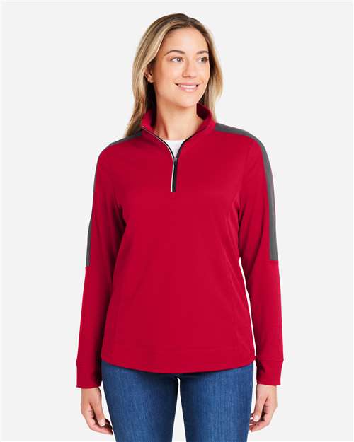 Women's Market Snag Protect Mesh Colorblock Quarter-Zip Pullover - - 14490 Classic Red Carbon 285A7 4-4.9 oz AB Exclusive Brands Activewear Antimicrobial Back to School 2025 CA CA New ab CE404W CORE365 Long Sleeves Mesh Moisture-Management New AB Performance Polos & Knits Polyester - 100% Pullovers Quarter-Zips S&S Exclusive Brands Spiritwear Sun/UV Protection Tear Away Thumbholes Tops Womens Zips