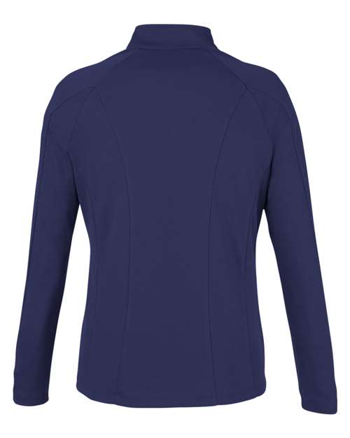 CORE365 CE418W, Women's Origin Performance Pique Quarter-zip Pullover, Classic Navy Heather/ Carbon