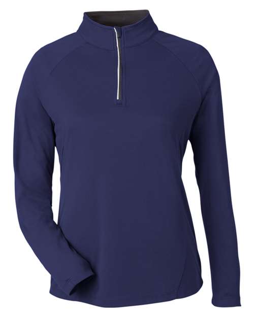 CORE365 CE418W, Women's Origin Performance Pique Quarter-zip Pullover, Classic Navy Heather/ Carbon
