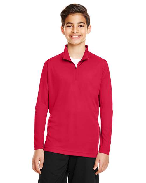 Youth Zone Performance Quarter-Zip Pullover - - 14596 Sport Red 3-3.9 oz 705D9 AB Exclusive Brands CA New ab Explore School & Team - School & Team Merch Explore School & Team - Spirit Wear Explore School & Teams Long Sleeves Moisture-Management New AB Performance Polos & Knits Polyester - 100% Pullovers Quarter-Zips S&S Exclusive Brands Sun/UV Protection Team 365 Tops TT31Y Youth Zips