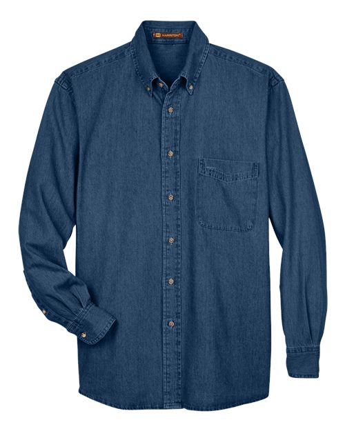 Harriton M550T, Men's Tall Denim Shirt, Dark Denim