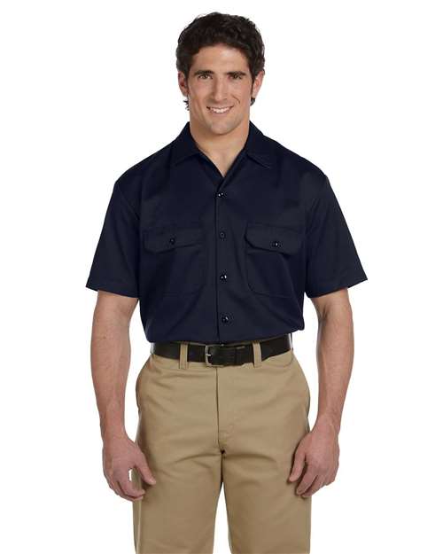 Men's Short Sleeve Work Shirt - - 14742 Dark Navy 1574 316E6 Dickies Dress Shirts Mens & Unisex Pockets S&S Deep Deals Short Sleeves Tops Visible Logos Workwear Wovens & Dress Shirts