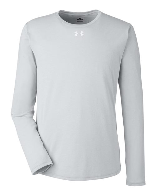 Under Armour 1376843, Men's Team Tech Long Sleeve T-shirt, Mod Grey Light Heather/ White