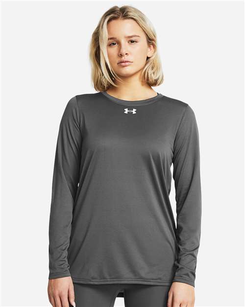 Women's Team Tech™ Long Sleeve T-Shirt - - 14797 Castlerock White 1376852 151E2 AB Retail Exclusive Brands Activewear Apparel CA New ab Crewneck Long Sleeves Moisture-Management New AB Performance Polyester - 100% Recycled S&S Exclusive Brands T-Shirts T-Shirts - Long Sleeve Tops Under Armour Visible Logos Womens