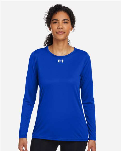 Women's Team Tech™ Long Sleeve T-Shirt - - 14797 Royal White 1376852 151E2 AB Retail Exclusive Brands Activewear Apparel CA New ab Crewneck Long Sleeves Moisture-Management New AB Performance Polyester - 100% Recycled S&S Exclusive Brands T-Shirts T-Shirts - Long Sleeve Tops Under Armour Visible Logos Womens