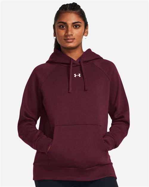 Women's Rival Fleece Hooded Sweatshirt - - 14804 Maroon White 1379500 164E2 8-8.9 oz AB Retail Exclusive Brands Apparel CA New ab Cotton Fleece Fleece - Premium - Hood Hooded Long Sleeves New AB Pockets Polyester Pullovers S&S Exclusive Brands Sweatshirts & Fleece Tops Under Armour Womens