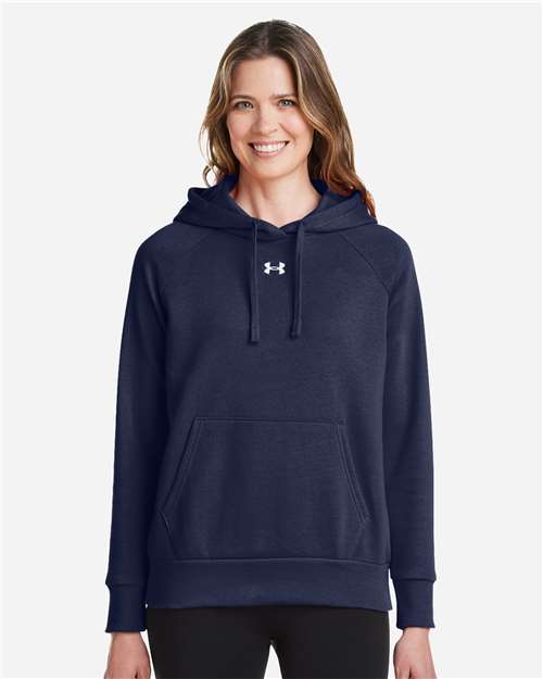 Women's Rival Fleece Hooded Sweatshirt - - 14804 Midnight Navy White 1379500 164E2 8-8.9 oz AB Retail Exclusive Brands Apparel CA New ab Cotton Fleece Fleece - Premium - Hood Hooded Long Sleeves New AB Pockets Polyester Pullovers S&S Exclusive Brands Sweatshirts & Fleece Tops Under Armour Womens