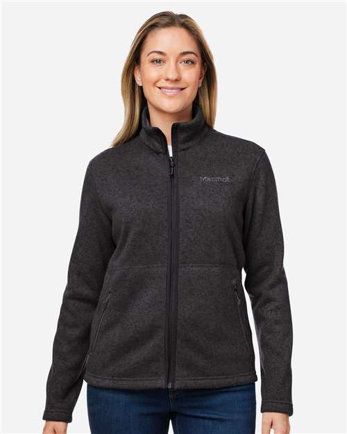 Women's Drop Line Fleece Jacket - - 14815 Black Heather 726D1 CA New ab Fleece Full-Zips Jackets M16250 Marmot New AB Outerwear Pockets Polyester - 100% Recycled Tops Womens