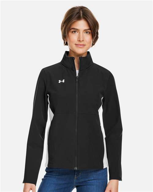Women's Rival Stretch Jacket - - 14931 Black White White 1389661 196E2 5-5.9 oz AB Retail Exclusive Brands Activewear Activewear & Loungewear CA New ab Full-Zips Jackets Knit New AB Outerwear Polyester Rain Coats Recycled S&S Exclusive Brands Say Yes to S&S Spandex Under Armour Visible Logos Water Resistant Womens Zips