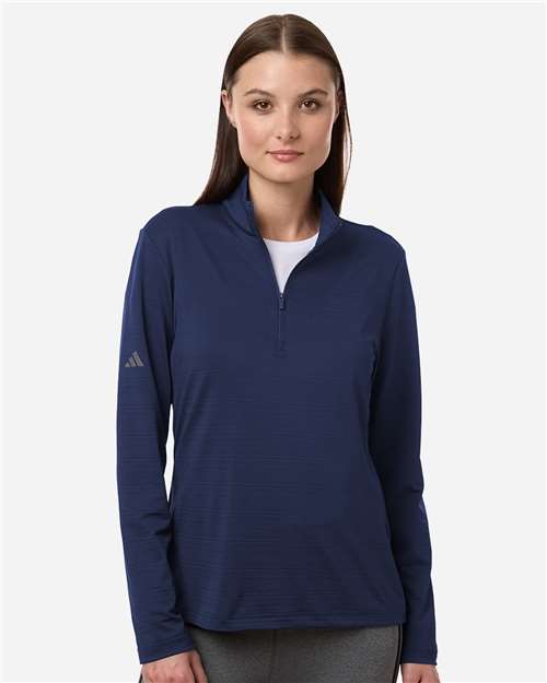 Adidas A709, Women's Textured Stripe Quarter-zip Pullover, Dark Blue