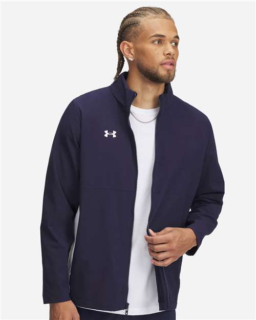 Men's Rival Stretch Jacket - - 14967 Midnight Navy White 1390159 199E2 5-5.9 oz AB Retail Exclusive Brands Activewear CA New ab Explore School & Team - Coaches Explore School & Team - Teams Explore School & Teams Full-Zips Hooded Jackets Long Sleeves Mens & Unisex New New AB Outerwear Polyester Rain Coats Recycled S&S Exclusive Brands Say Yes to S&S School & Team Spandex Spiritwear Tops Under Armour Visible Logos Water Resistant Zips