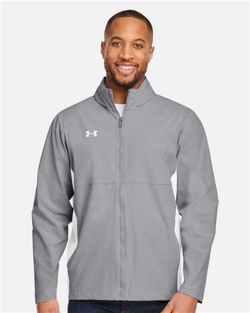 Men's Rival Stretch Jacket - - 14967 Mod Grey White 1390159 199E2 5-5.9 oz AB Retail Exclusive Brands Activewear CA New ab Explore School & Team - Coaches Explore School & Team - Teams Explore School & Teams Full-Zips Hooded Jackets Long Sleeves Mens & Unisex New New AB Outerwear Polyester Rain Coats Recycled S&S Exclusive Brands Say Yes to S&S School & Team Spandex Spiritwear Tops Under Armour Visible Logos Water Resistant Zips