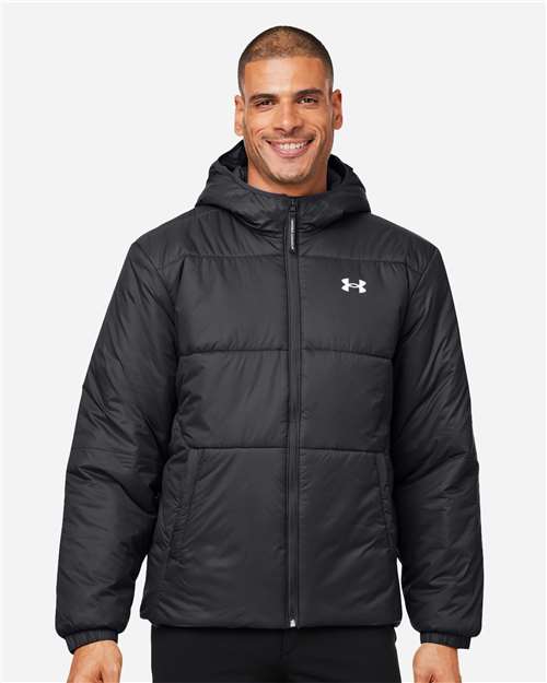 Men's LW Insulated Jacket - - 14993 Black White 1389182 192E2 AB Retail Exclusive Brands CA New ab Full-Zips Hooded Jackets Mens & Unisex New AB Nylon Outerwear Pockets Polyester Polyester - 100% Rain Coats Recycled S&S Exclusive Brands Soft Shells Under Armour Zips