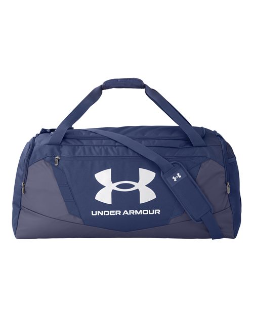 Undeniable 5.0 LG Duffel Bag - - 15018 Midnight Navy Metallic Silver One Size 128E2 1369224 AB Retail Exclusive Brands Accessories Bags CA New ab Duffels New AB Pockets Polyester Polyester - 100% S&S Exclusive Brands Triple Threat Essentials Under Armour Visible Logos Water Resistant