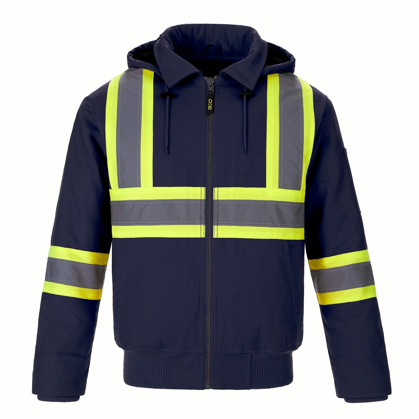 L01290 - International - Cotton Canvas Hi-Vis Bomber Jacket w/ Detachable Hood Navy 1290 adult CX2 Hi-Vis mens sherpa