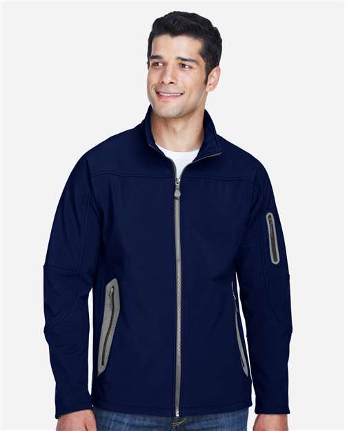 Men's Three Layer Fleece Bonded Shell Technical Jacket - - 15406 Classic Navy 11-11.9 oz 135D3 88138 AB Exclusive Brands Adjustable CA New ab Drawstring Full-Zips Jackets Mens & Unisex New AB North End Outerwear Performance Pockets Polyester S&S Exclusive Brands Soft Shells Spandex Water Resistant Zips