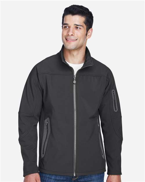 Men's Three Layer Fleece Bonded Shell Technical Jacket - - 15406 Graphite 11-11.9 oz 135D3 88138 AB Exclusive Brands Adjustable CA New ab Drawstring Full-Zips Jackets Mens & Unisex New AB North End Outerwear Performance Pockets Polyester S&S Exclusive Brands Soft Shells Spandex Water Resistant Zips