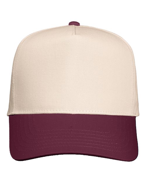 Valucap 8869, Five-panel Twill Cap, Natural/ Maroon