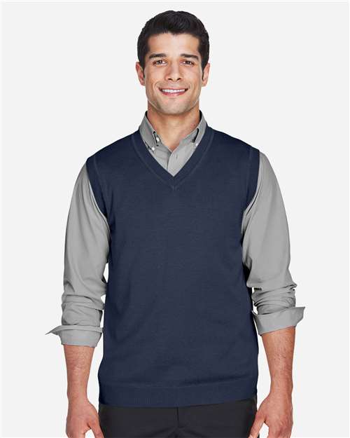 Unisex V-Neck Sweater Vest - - 15720 Navy 8-8.9 oz 807B2 AB Exclusive Brands CA New ab Cotton - 100% D477 Devon & Jones Knit Mens & Unisex New AB Polos & Knits S&S Deep Deals S&S Exclusive Brands Sleeveless Sweaters Tops V-Neck Vests Wovens