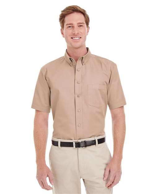 Men's Foundation Short Sleeve Cotton Twill Dress Shirt with Teflon - - 15725 Khaki 6XL 6-6.9 oz 830B9 AB Exclusive Brands CA New ab Cotton - 100% Dress Shirts Harriton M582 Mens & Unisex New AB Pockets S&S Deep Deals S&S Exclusive Brands Short Sleeves Stain Resistant Teflon Tops Workwear Wovens Wovens & Dress Shirts