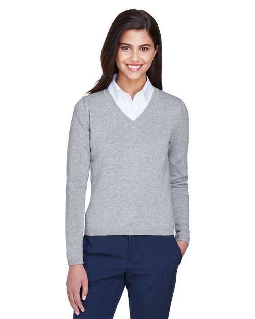 Women's V-Neck Sweater - - 15749 Grey Heather XL 8-8.9 oz 806B2 AB Exclusive Brands CA New ab Cotton - 100% D475W Devon & Jones Knit Long Sleeves New AB Polos & Knits S&S Deep Deals S&S Exclusive Brands Sweaters Tops V-Neck Womens Wovens