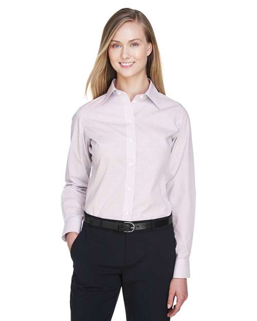 Women's Crown Collection® Micro Tattersall Woven Dress Shirt - - 13634 White Burgundy Silver 671B2 AB Exclusive Brands CA New ab Devon & Jones DG510W Dress Shirts Long Sleeves New AB S&S Deep Deals Tops Womens Wovens Wovens & Dress Shirts Wrinkle Free