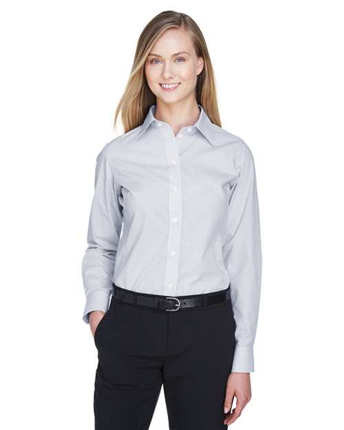 Women's Crown Collection® Micro Tattersall Woven Dress Shirt - - 13634 White Navy Crystal 671B2 AB Exclusive Brands CA New ab Devon & Jones DG510W Dress Shirts Long Sleeves New AB S&S Deep Deals Tops Womens Wovens Wovens & Dress Shirts Wrinkle Free