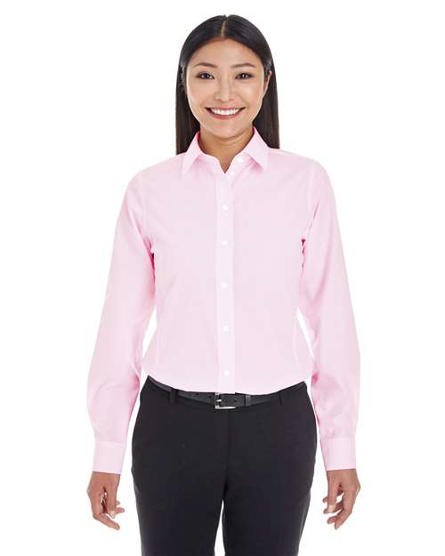 Women's Crown Collection® Striped Woven Dress Shirt - - 13428 Pink White 680B2 AB Exclusive Brands CA New ab Devon & Jones DG534W Dress Shirts Long Sleeves New AB S&S Deep Deals Stain Resistant Tops Womens Wovens Wovens & Dress Shirts Wrinkle Free