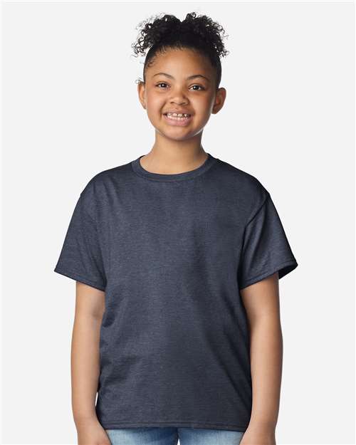 Gildan 3000B, Youth Light Cotton T-shirt, Heather Navy