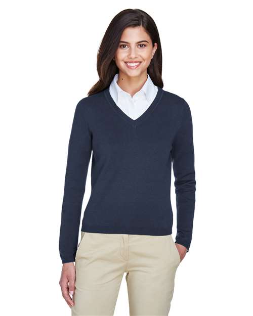 Women's V-Neck Sweater - - 15749 Navy XL 8-8.9 oz 806B2 AB Exclusive Brands CA New ab Cotton - 100% D475W Devon & Jones Knit Long Sleeves New AB Polos & Knits S&S Deep Deals S&S Exclusive Brands Sweaters Tops V-Neck Womens Wovens