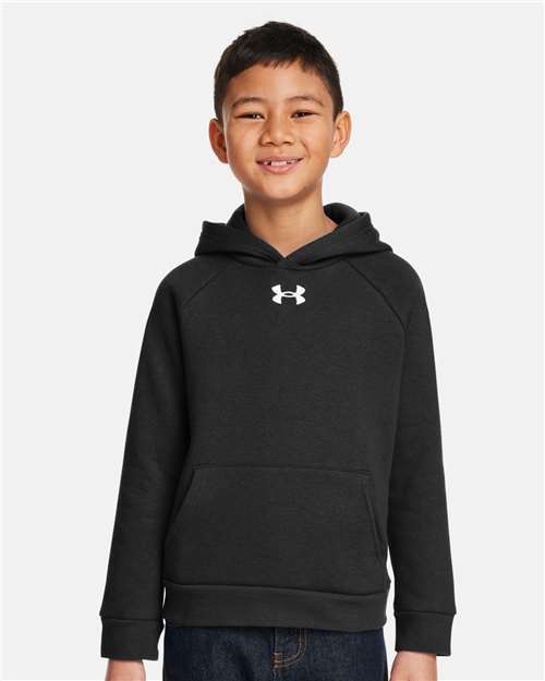 Youth Rival Fleece Hooded Sweatshirt - - 16128 Black White 002E2 1379792 AB Retail Exclusive Brands CA New ab Cotton Fleece - Premium - Hood Hooded Long Sleeves New AB Pockets Polyester S&S Exclusive Brands Sweatshirts Sweatshirts & Fleece Under Armour Visible Logos Youth